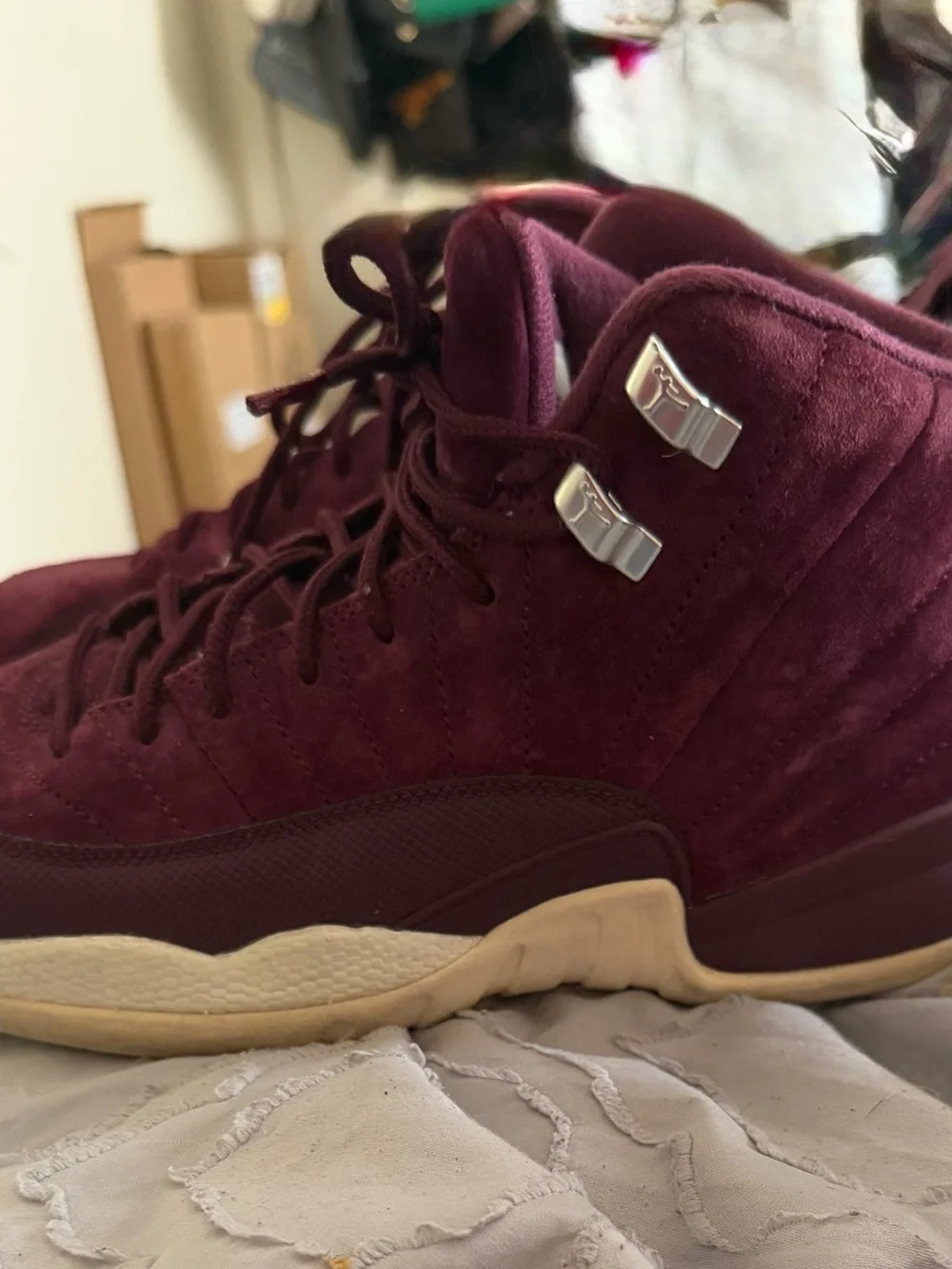 Mens  Burgundy Suede High-Top Athletic Sneakers